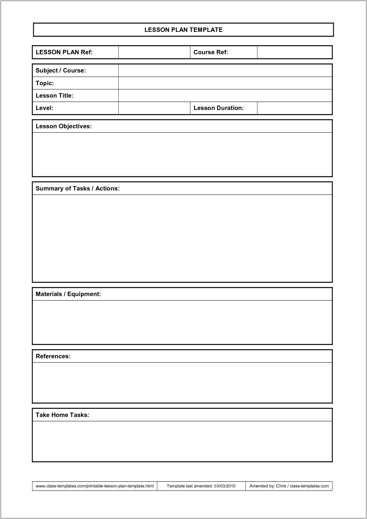 Free Teachers Planning Template For Lesson Plans
