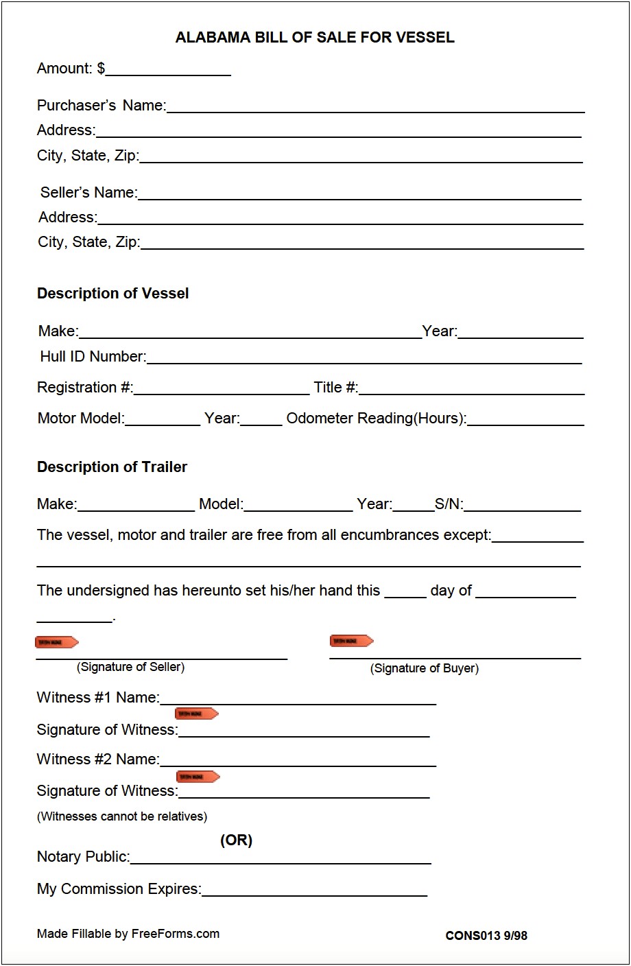 Free Template Bill Of Sale For Boat