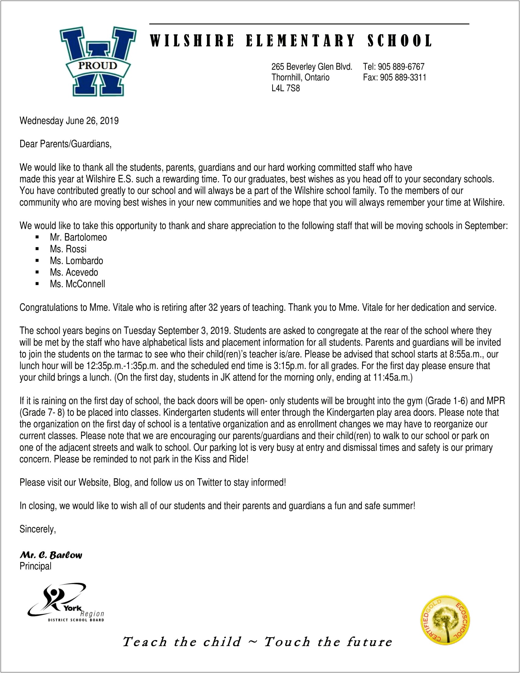 Free Template End Of Year Teacher Letter