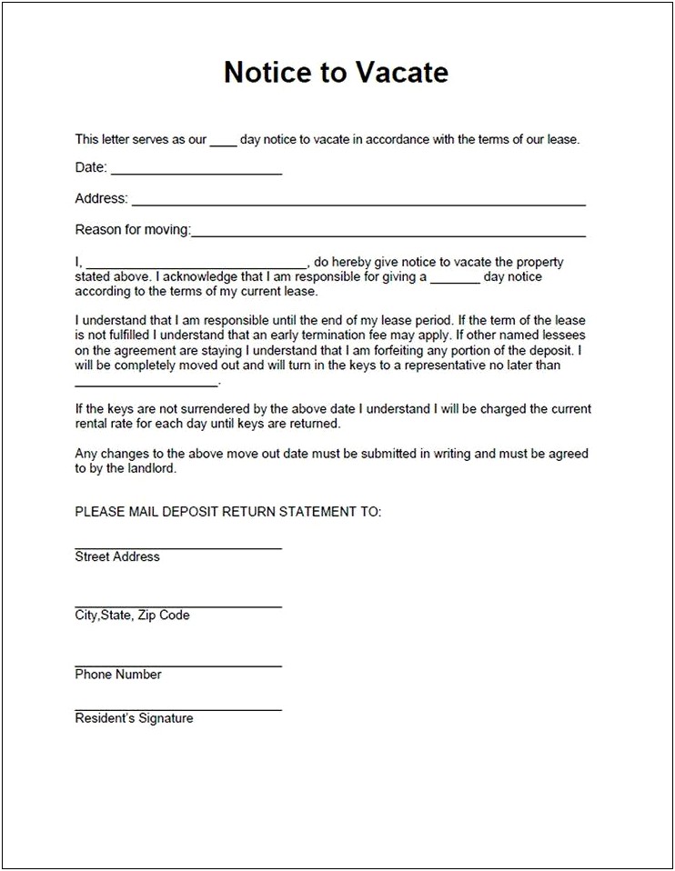 Free Template For 30 Day Notice To Vacate