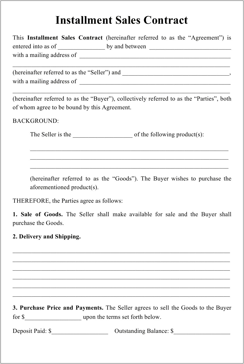 Free Template For A Car Installment Agreement