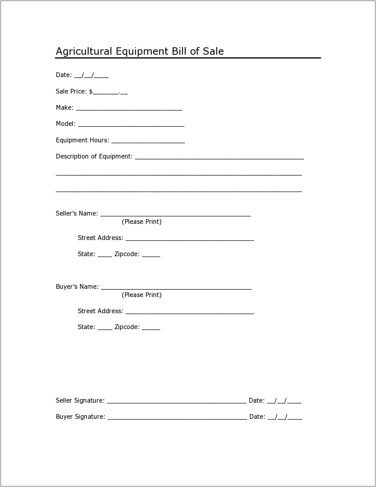 Free Template For A General Bill Of Sale