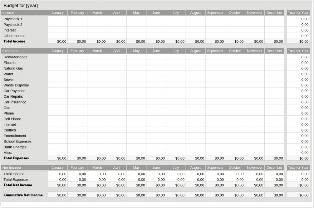 Free Template For A Home Budget In Excel