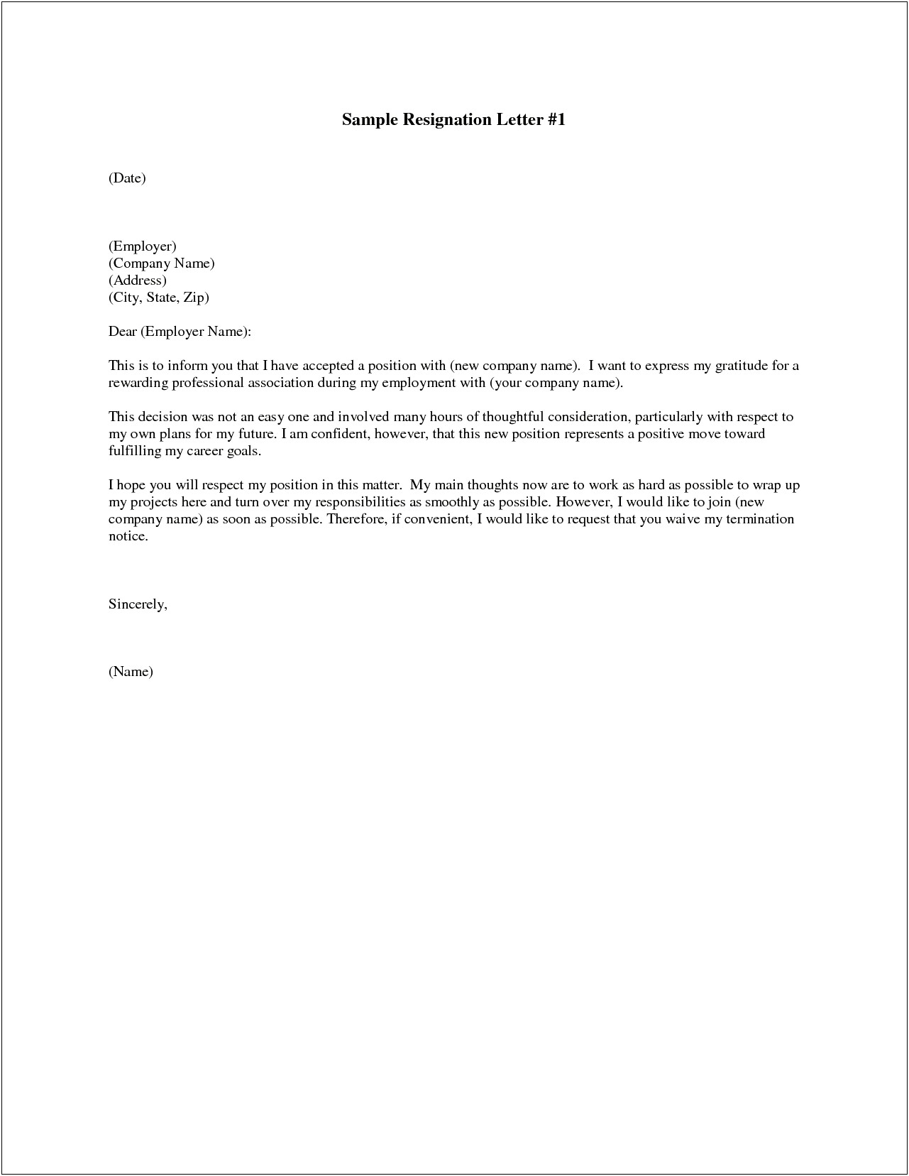 Free Template For A Letter Of Resignation