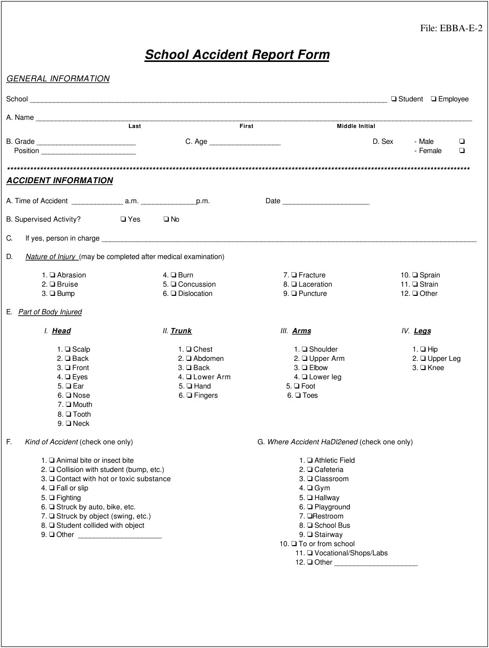 Free Template For Accident Report In Schol