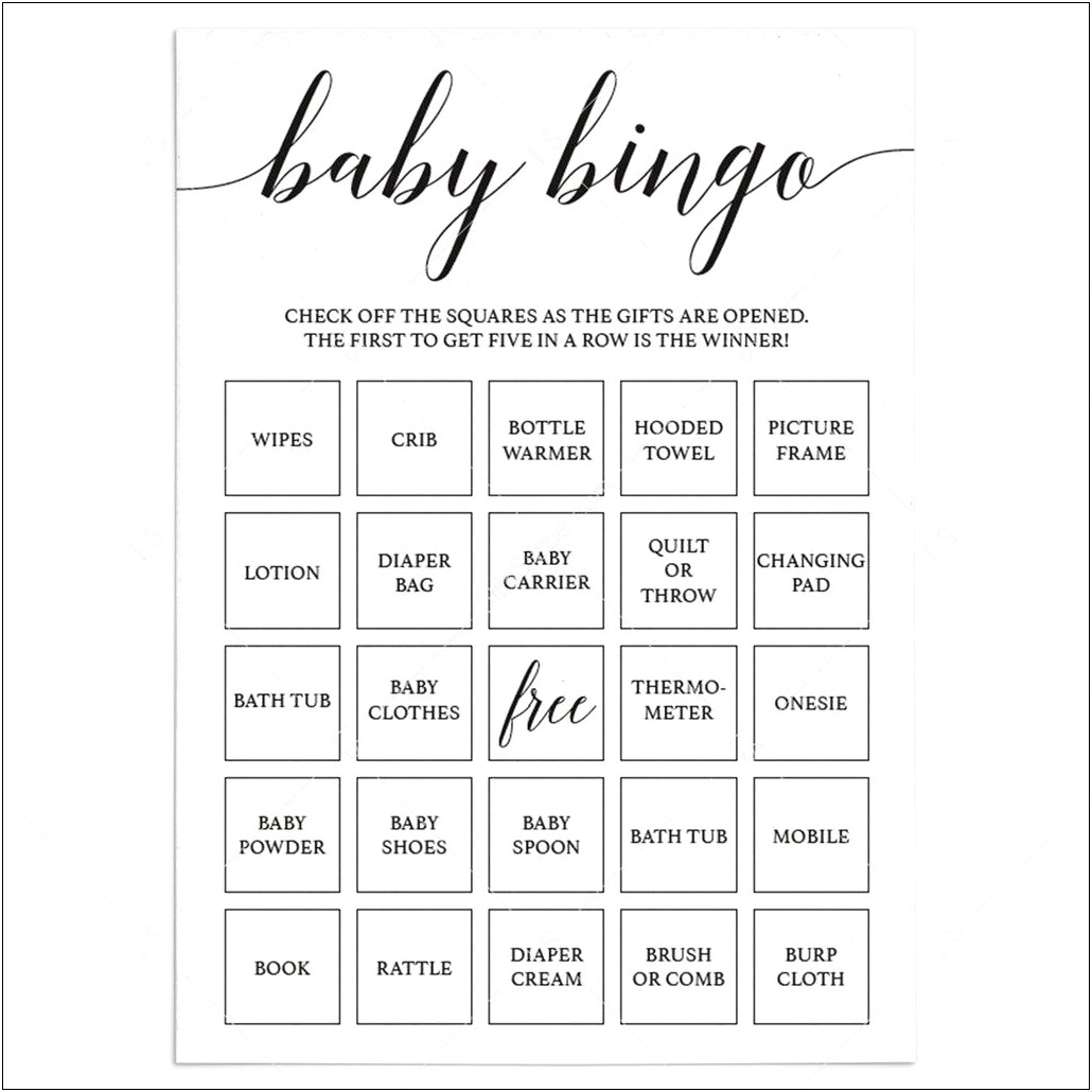 Free Template For Baby Bingo Shower Game