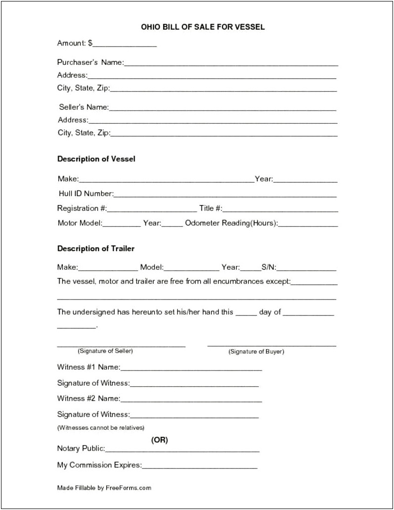 Free Template For Boat Bill Of Sale