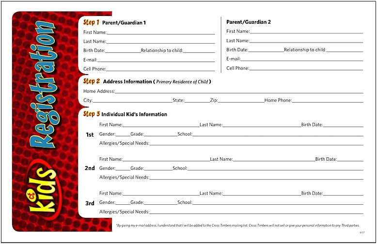 Free Template For Church Kids Registration Form