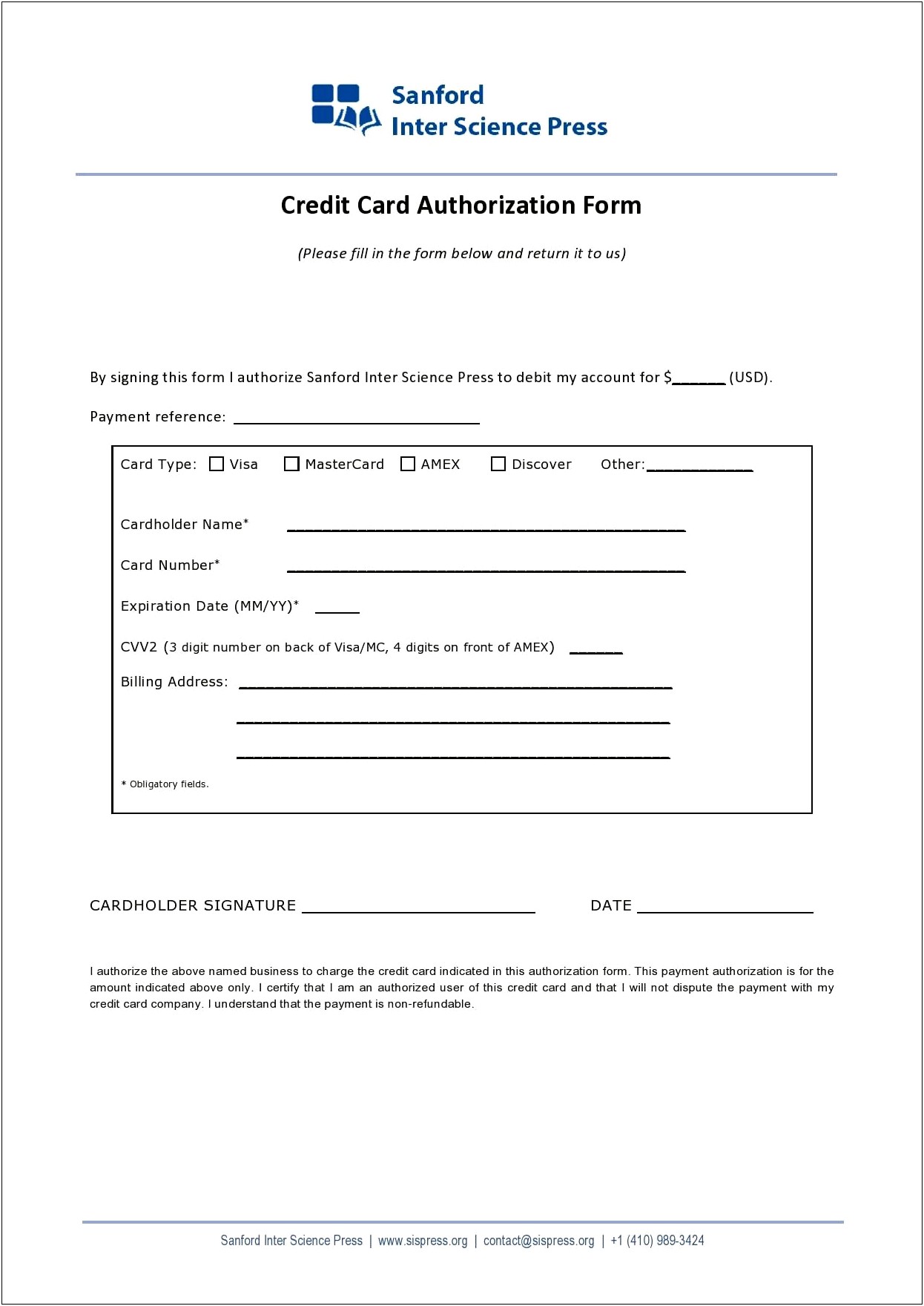 Free Template For Credit Card Authorization Form