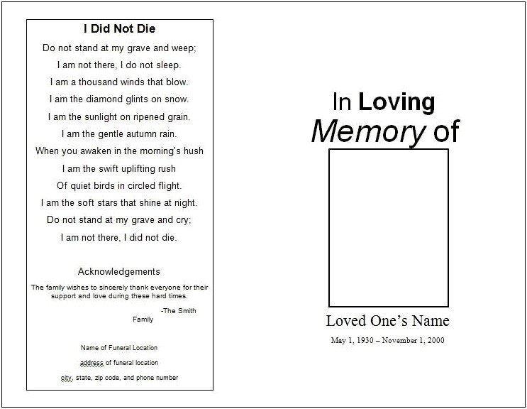 Free Template For Funeral Program On Word