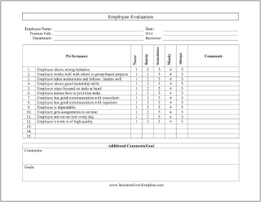 Free Template For Intitial Emplyee Evaluation Form