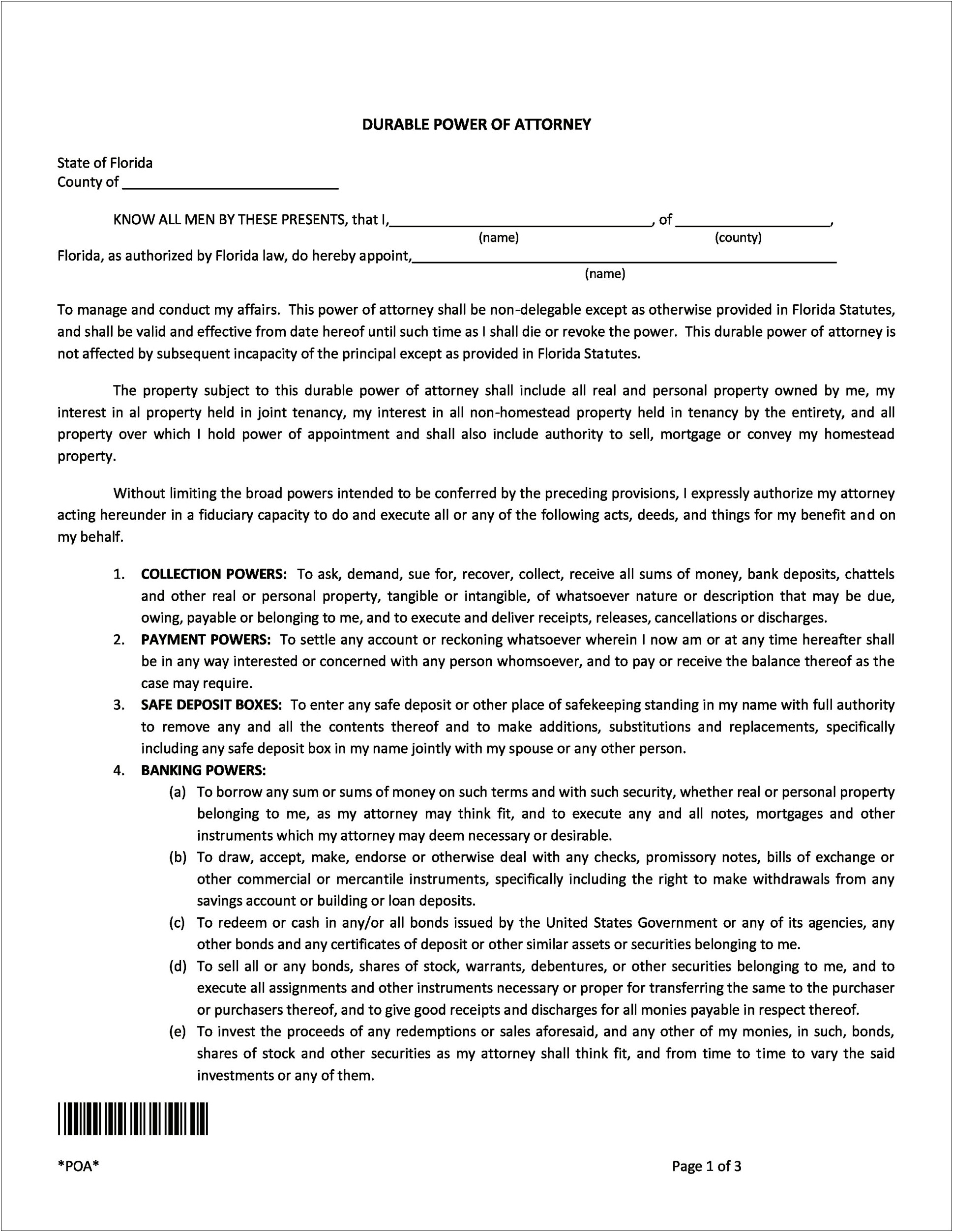 Free Template For Power Of Attorney Form