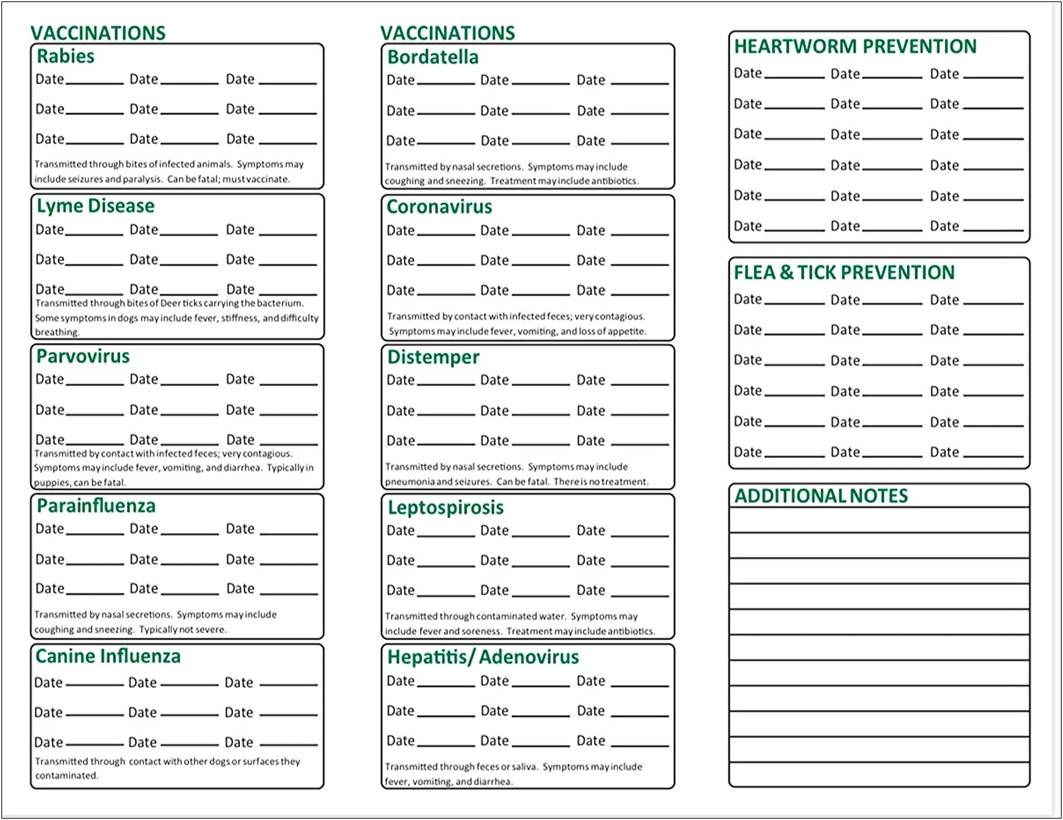 Free Template For Puppy Vaccine And Deworming Record