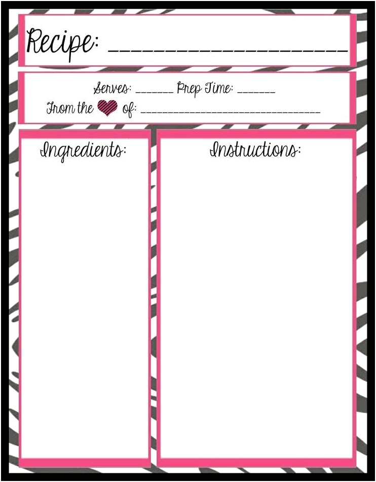 Free Template For Recipe Book With Hearts