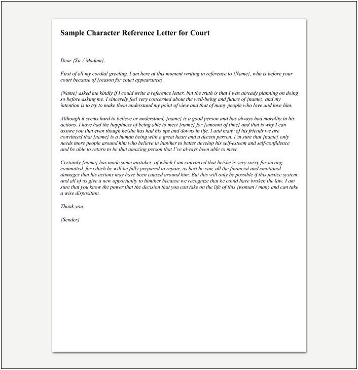 Free Template For Recommendation Letter For Character