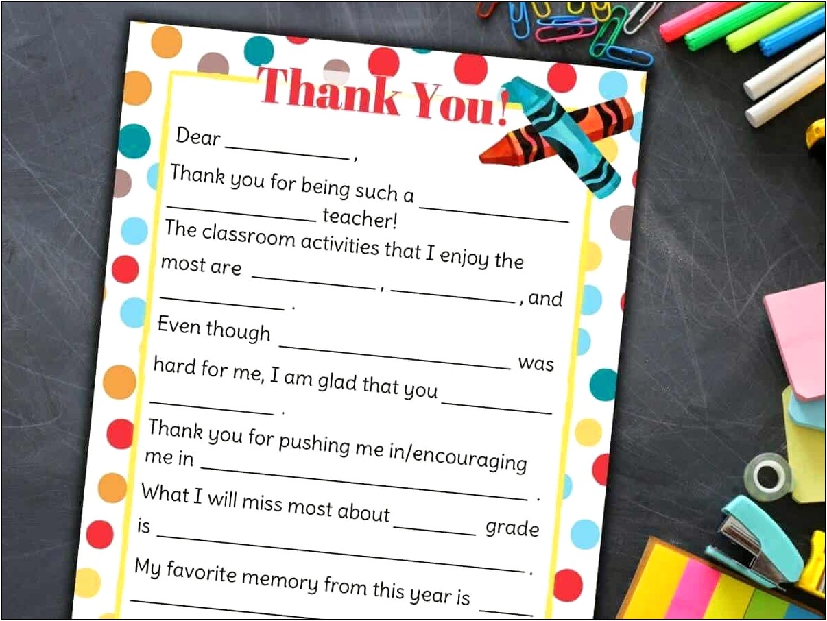 Free Template For Thank You Letter 3rd Grade