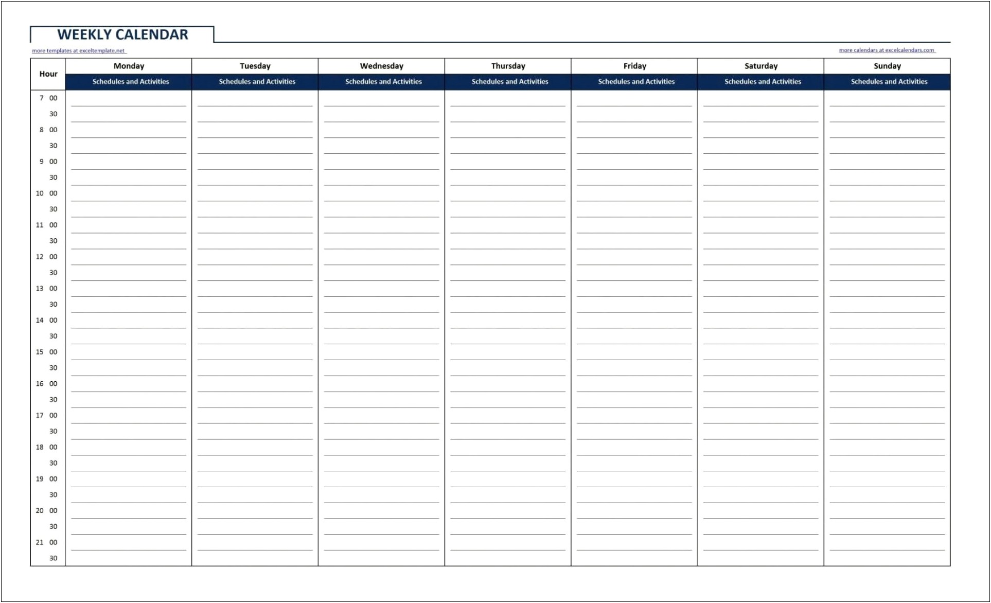 Free Template For Weekly Planner Hour By Hour