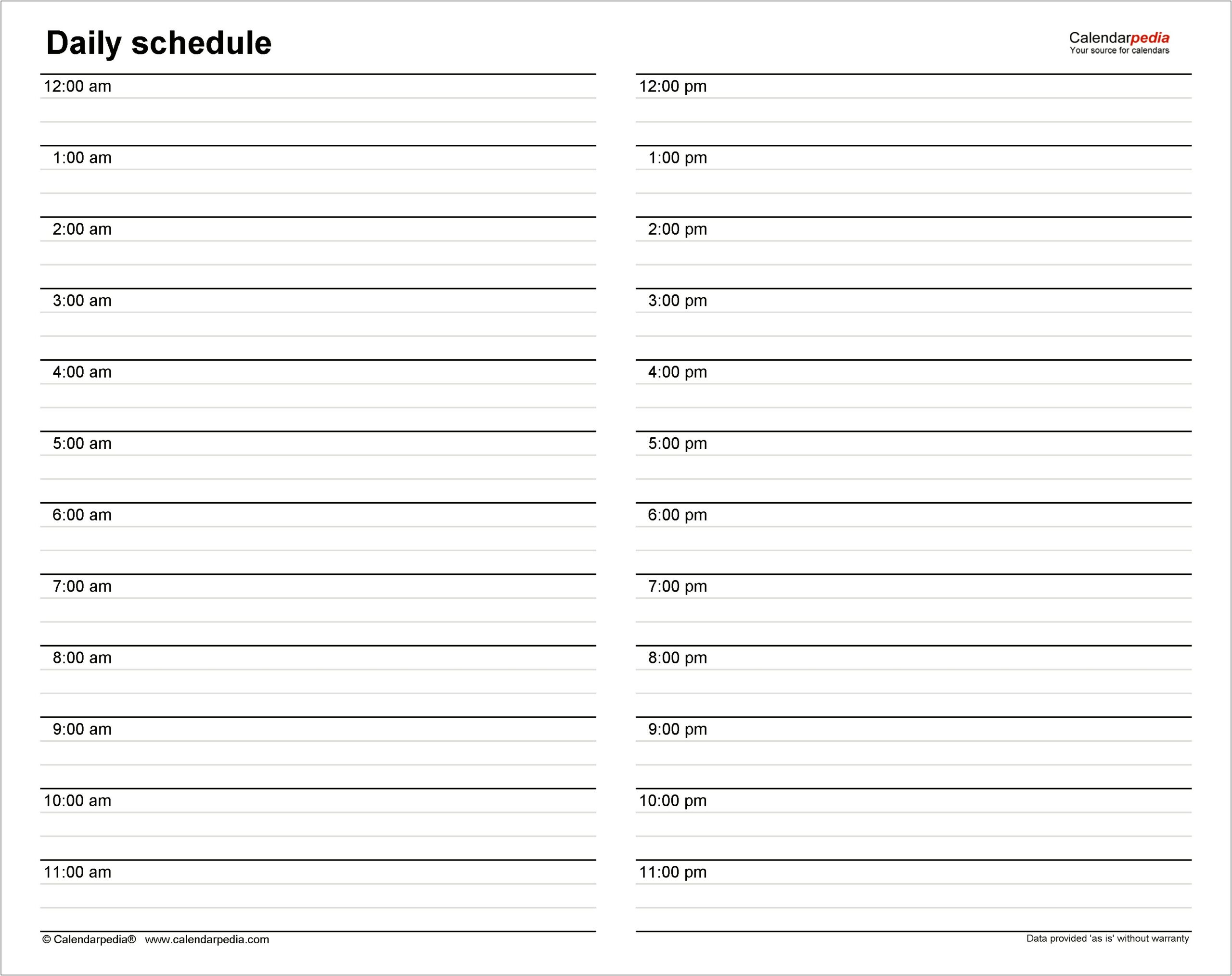 Free Template Home Daily Schedule For Young Adults