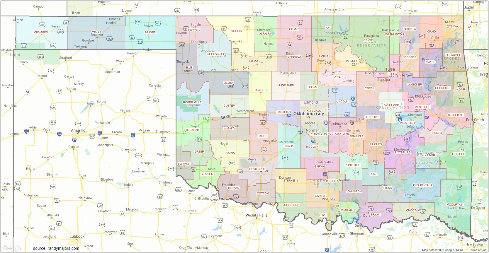 Free Template Map Of Oklahoma With Counties