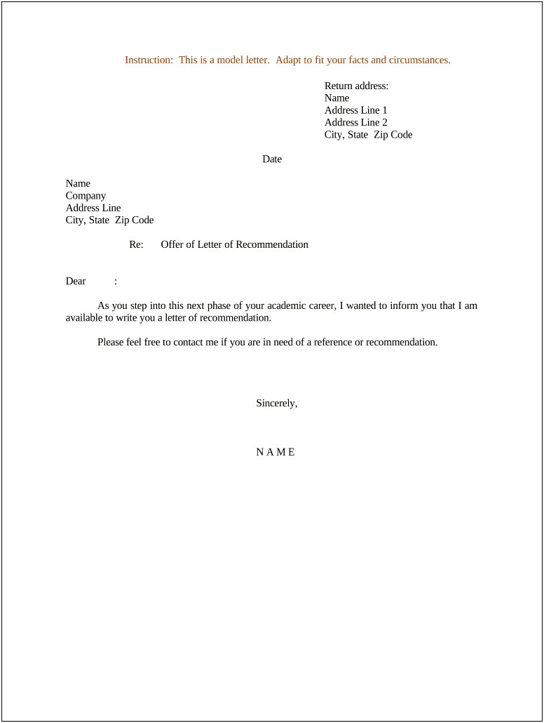Free Template Of A Letter Of Recommendation