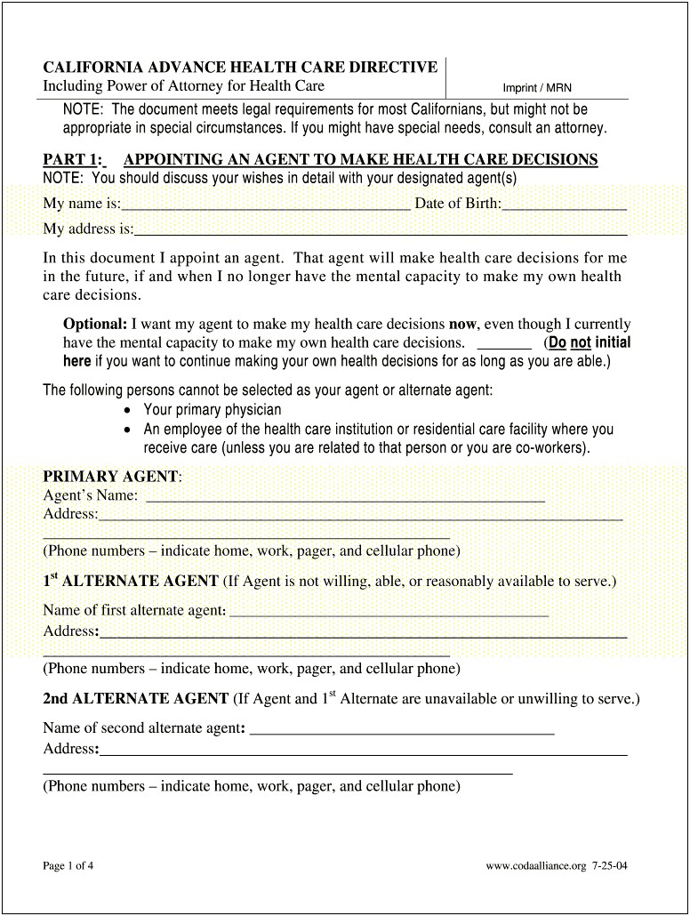 Free Template Power Of Attorney Form California