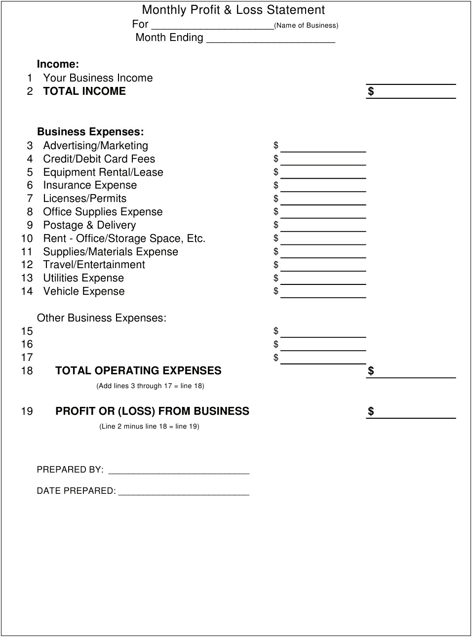 Free Template Profit And Loss Statement Template