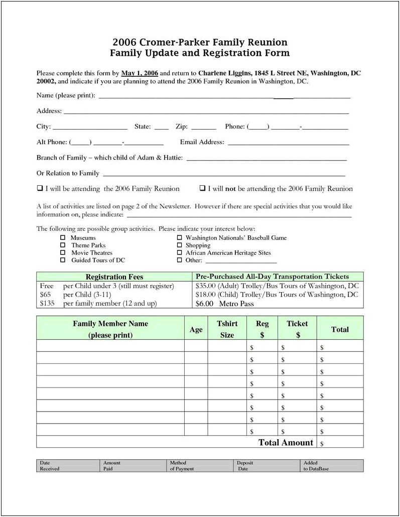 Free Template Registration Form For Family Reunion