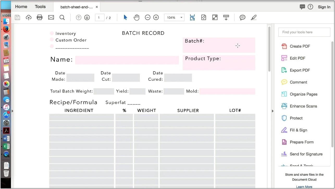 Free Template To Record Batch Lot Info