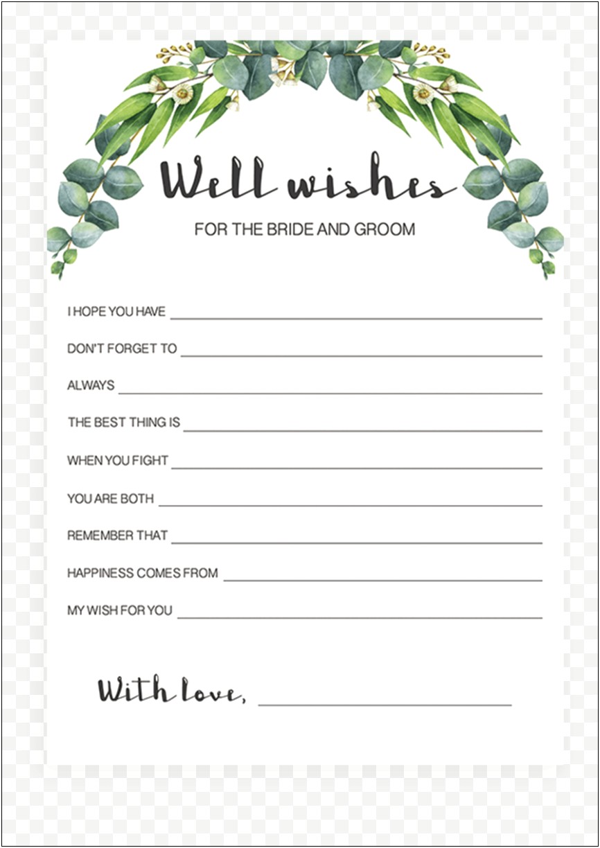 Free Template Well Wishes For Bride And Groom