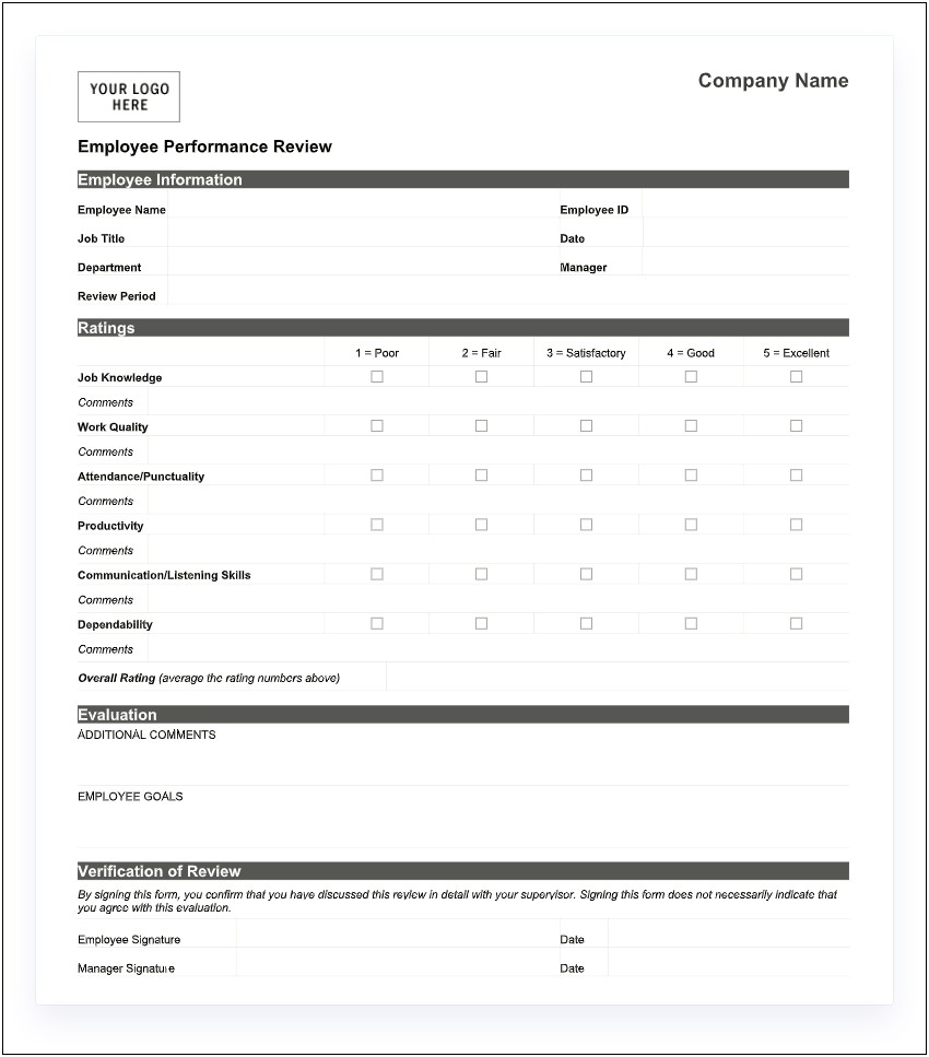Free Templates For 30 Day Employee Evaluation