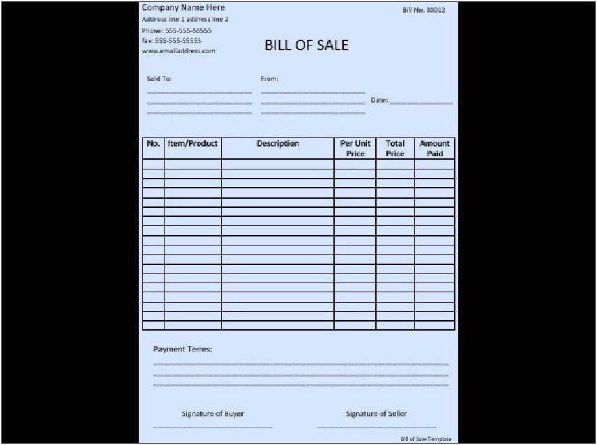 Free Templates For Bill Of Sale General