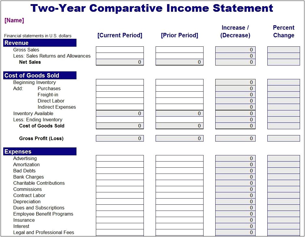 Free Templates For Income Statement And Balance Sheet