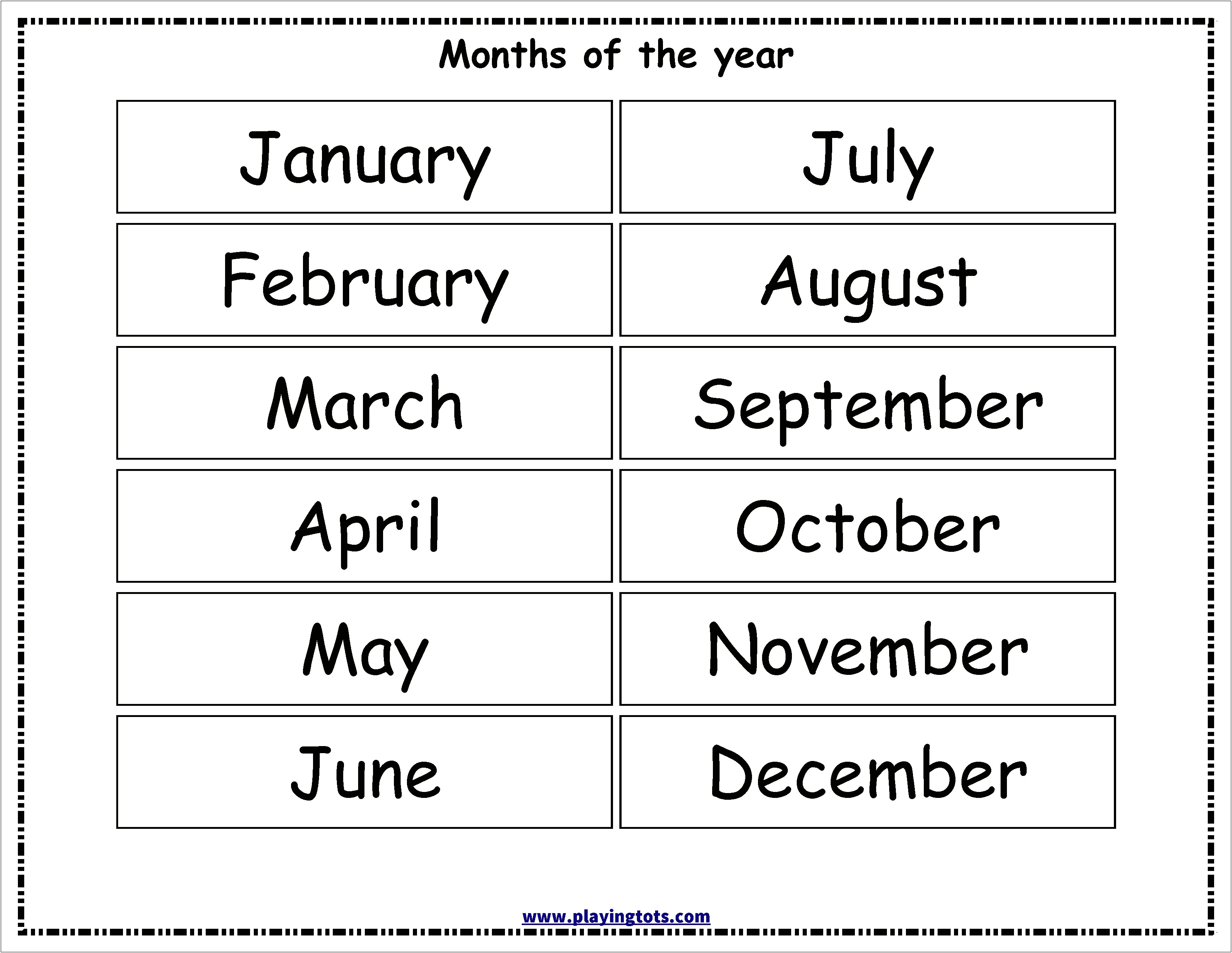 Free Templates For Months Of The Year