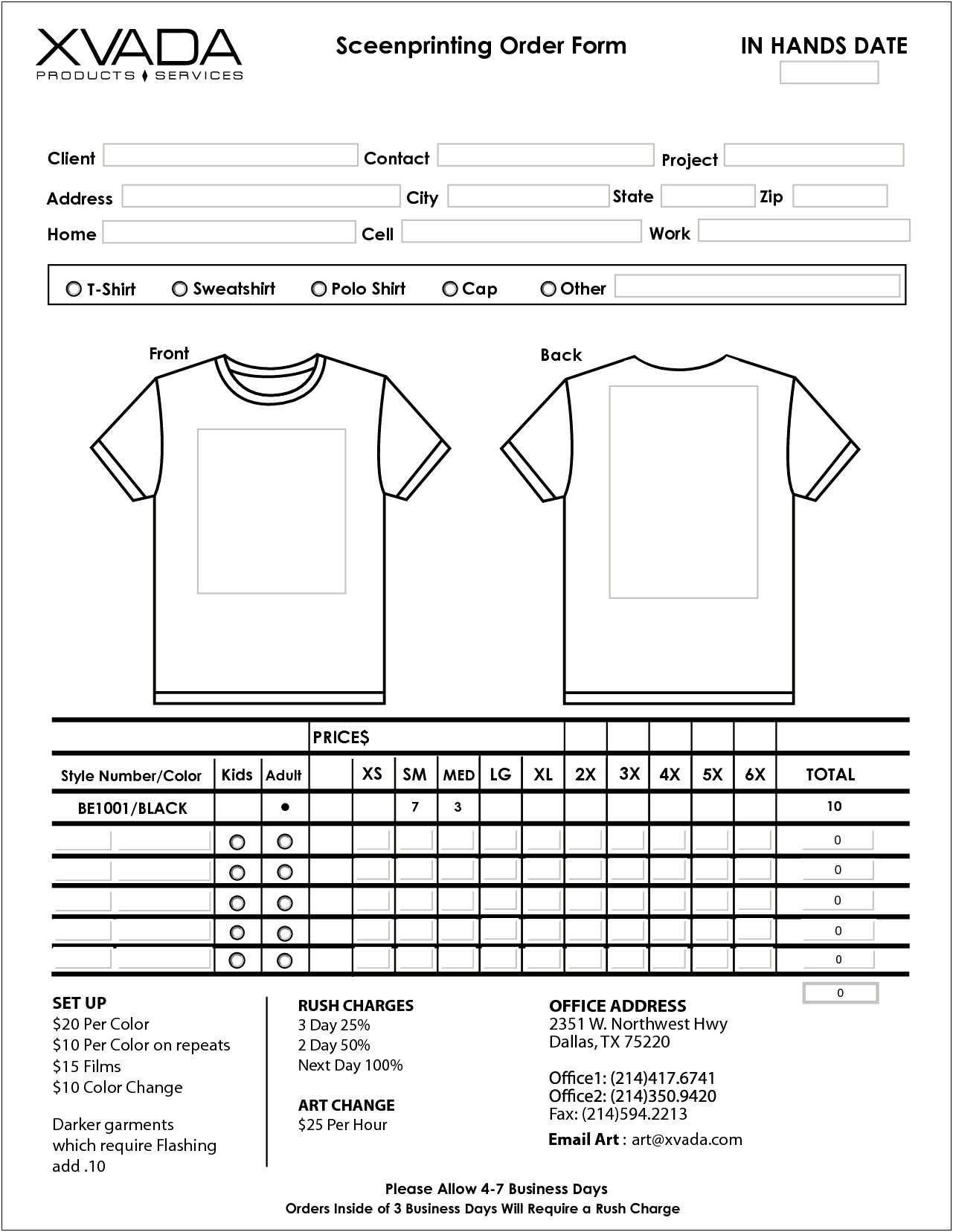 Free Templates For T Shirts Order Forms