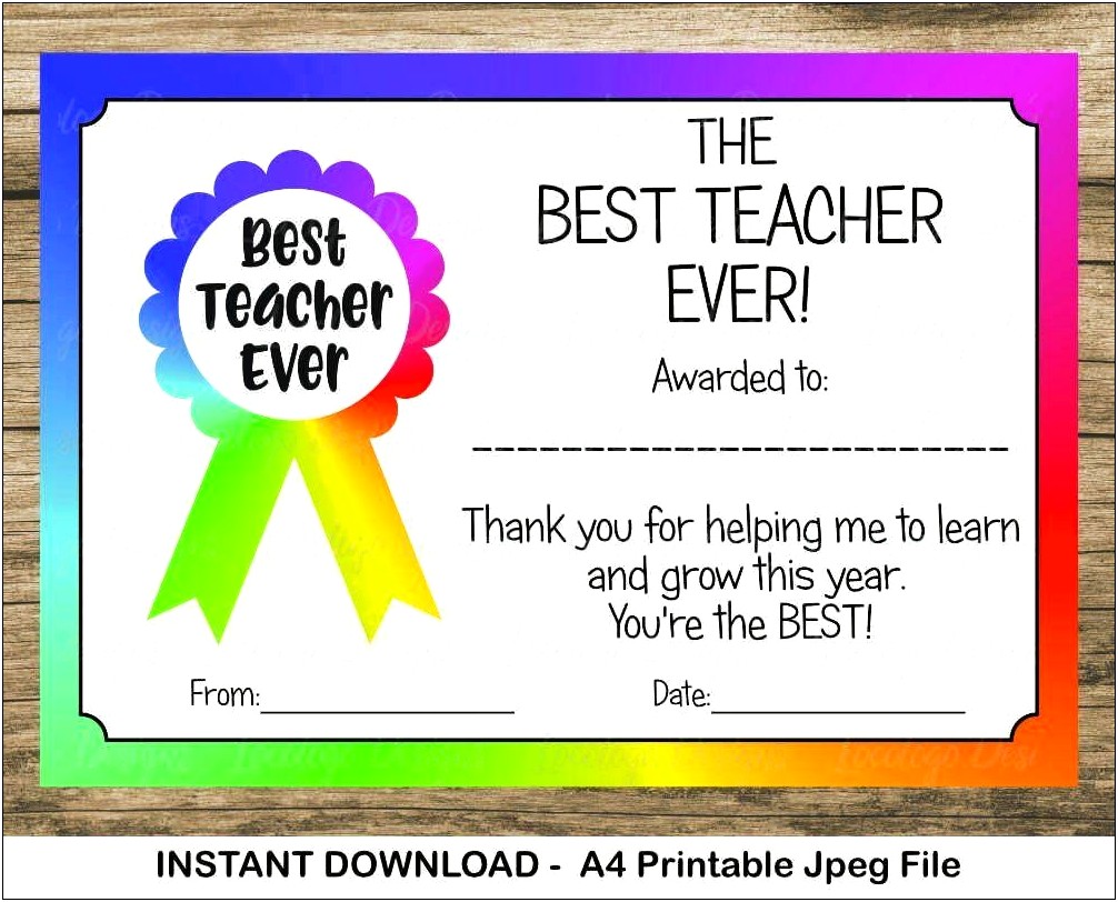Free Templates For Teacher Of The Year Certificate