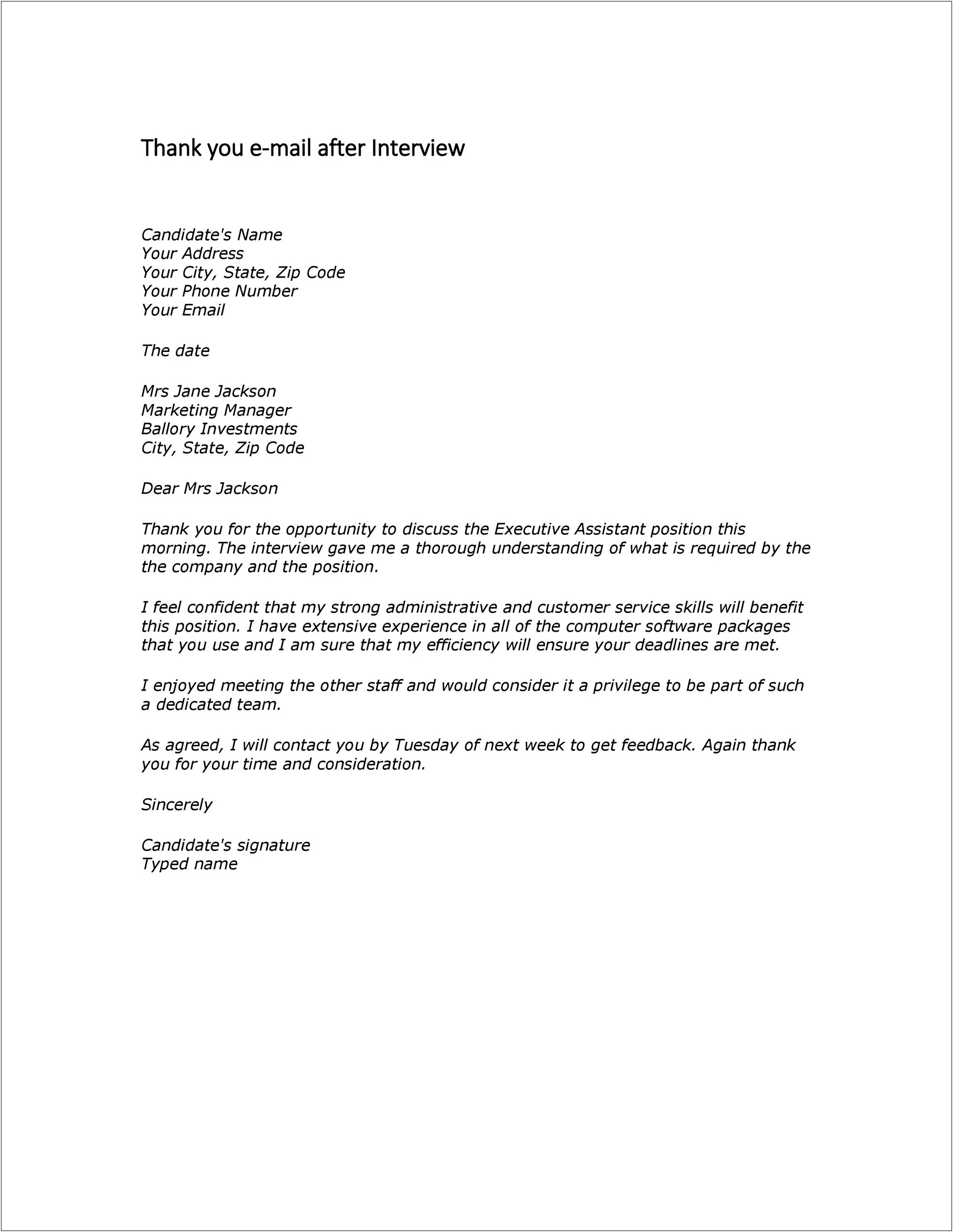 Free Templates For Thank You Letter After Interview