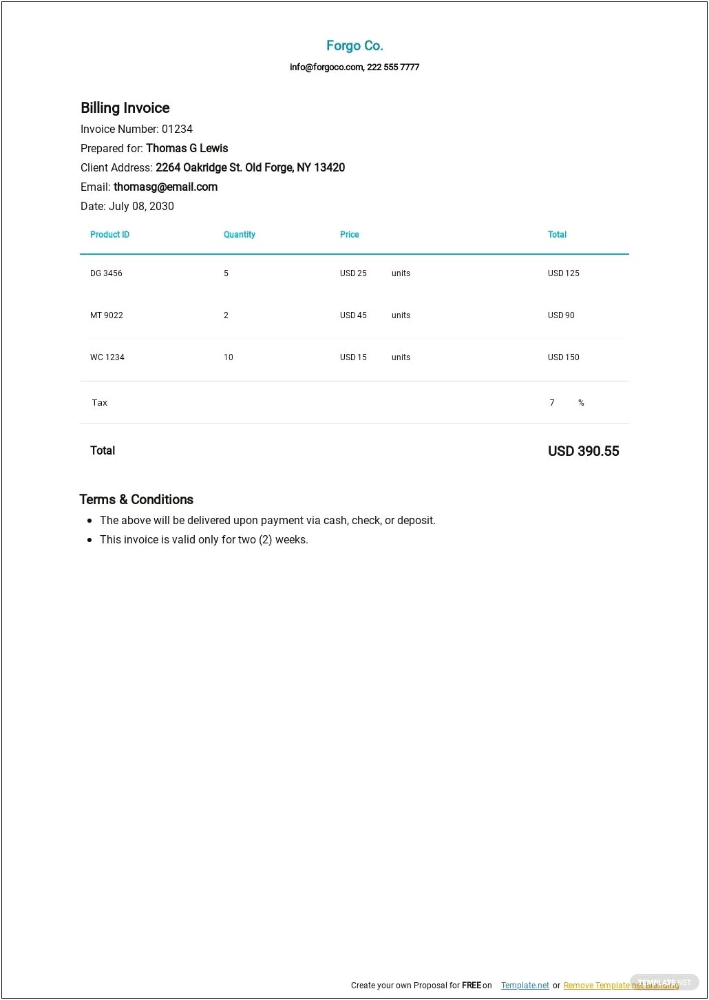Free Templates Of Invoices For Billing