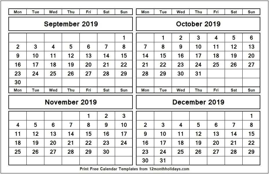 Free Templates Of September Calendar For 2019