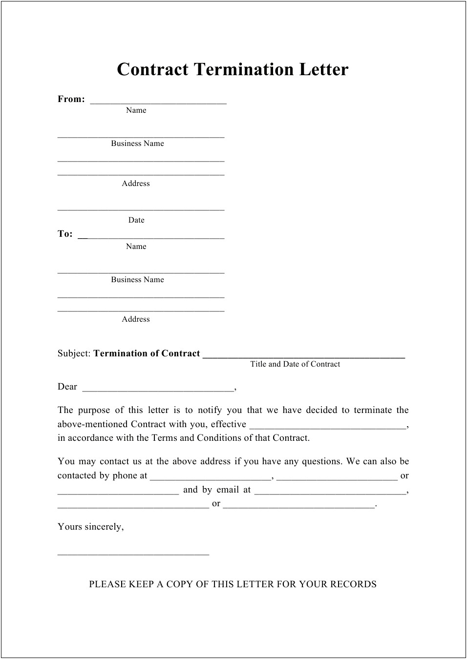 Free Termination Letter Templates For Employee
