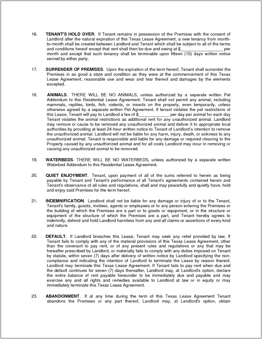 Free Texas Residential Lease Agreement Template