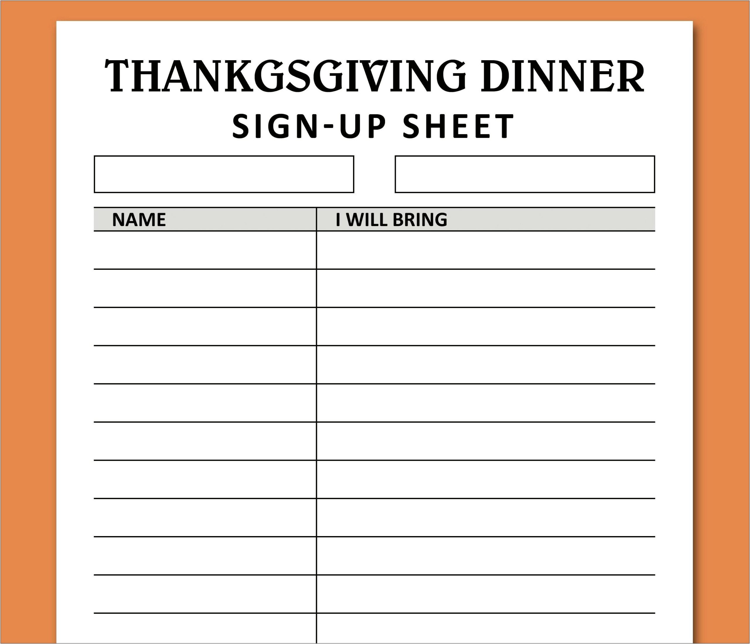 Free Thanksgiving Potluck Sign Up Sheet Template