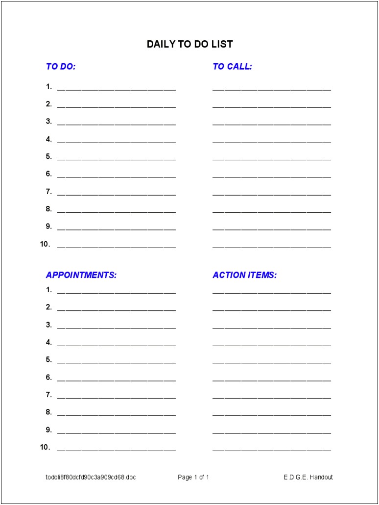 Free To Do List Template Word