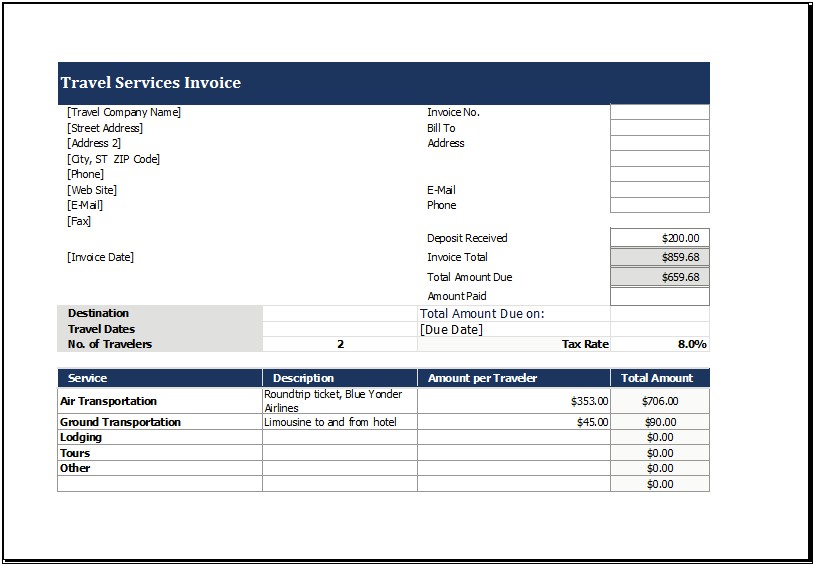 Free Tourism And Private Transportation Invoice Templates