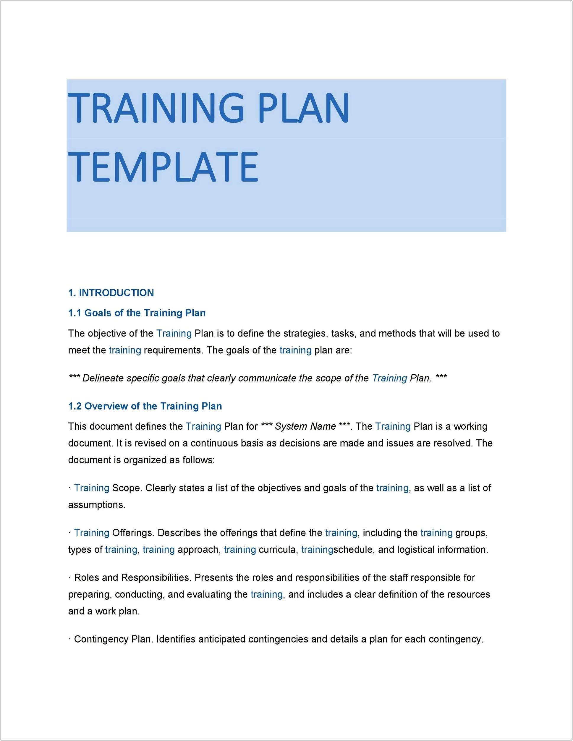 Free Training Plan Template Microsoft Word 2010