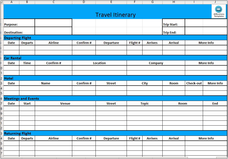 Free Travel Itinerary Template Google Sheets