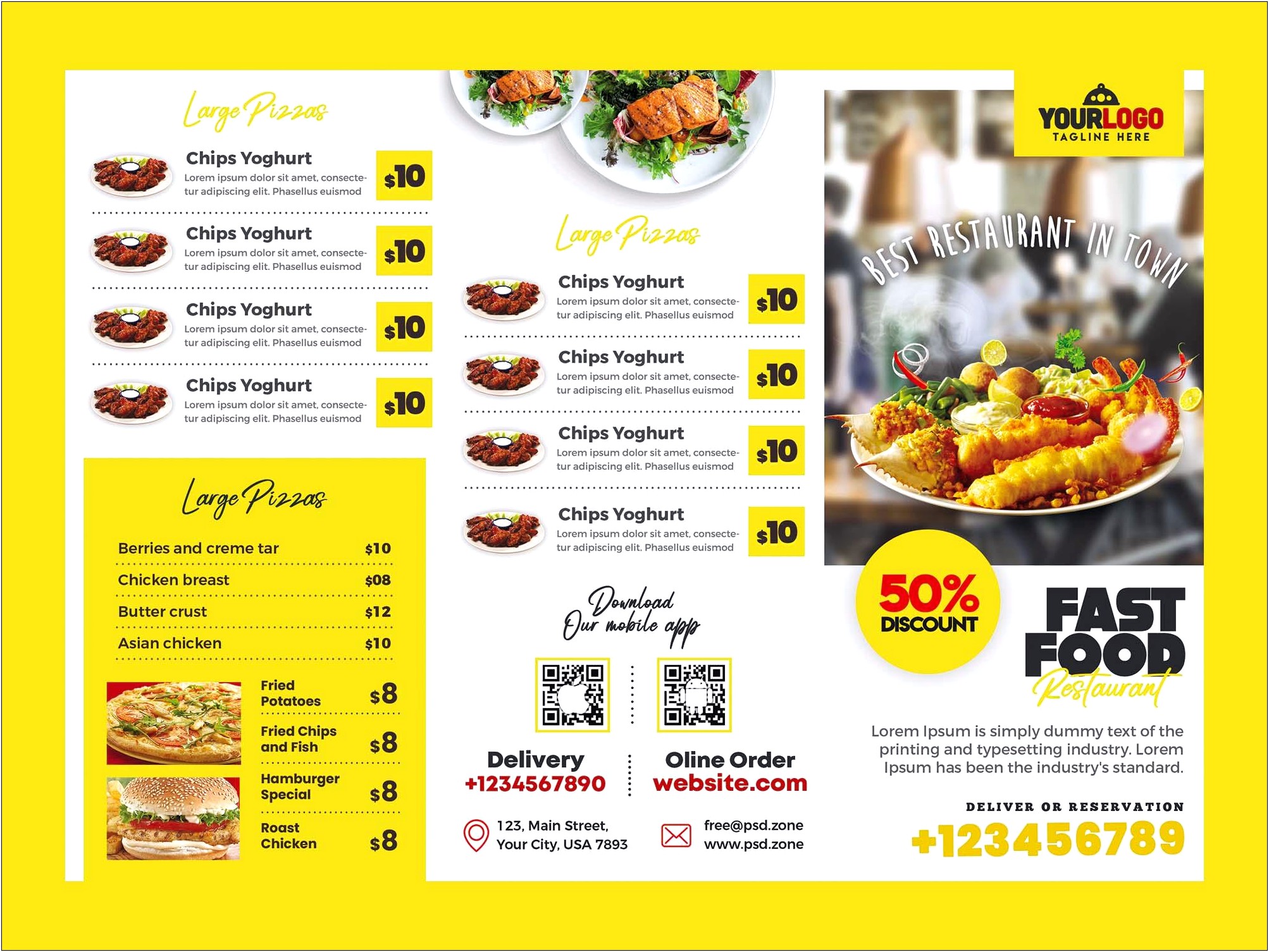 Free Trifold Brochure Restaurant Cafe Menu Psd Template
