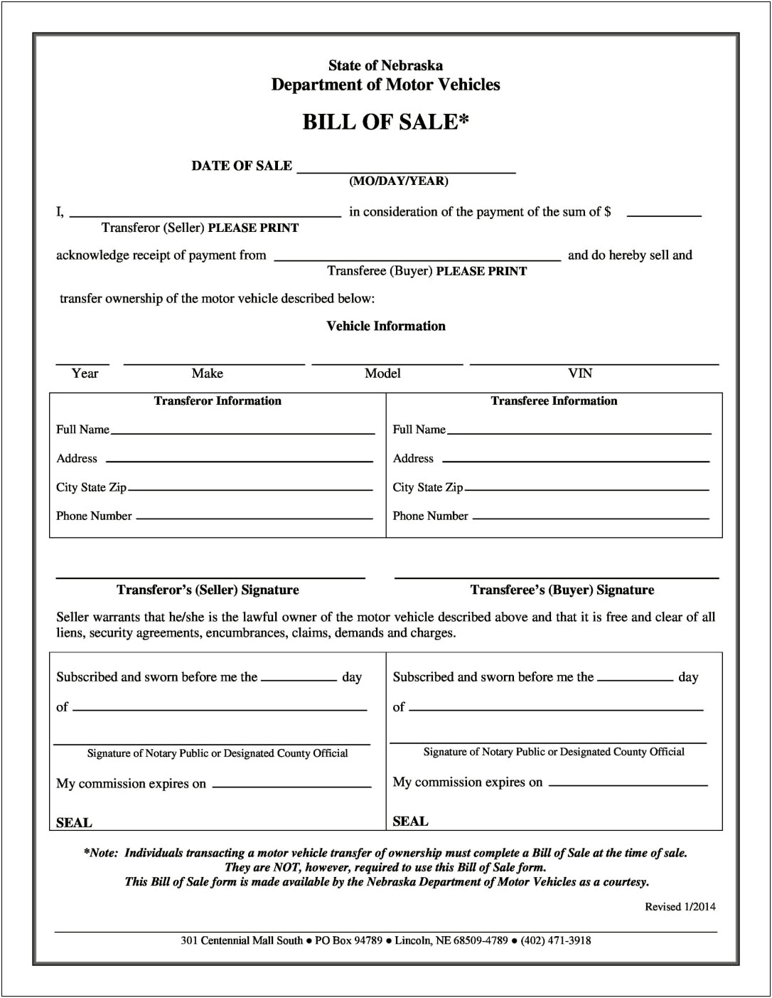Free Used Car Bill Of Sale Template Ontario
