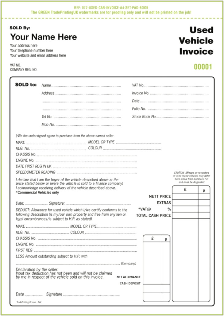 Free Used Car Sales Receipt Template Uk