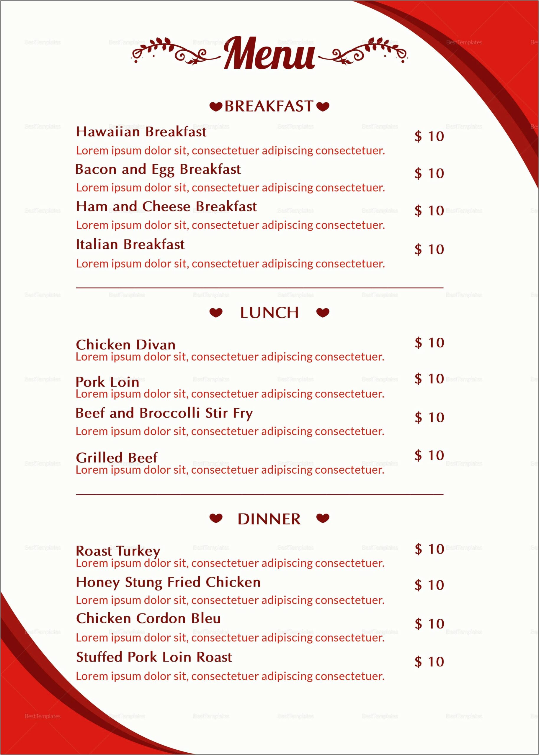 Free Valentine Menu Template For Word