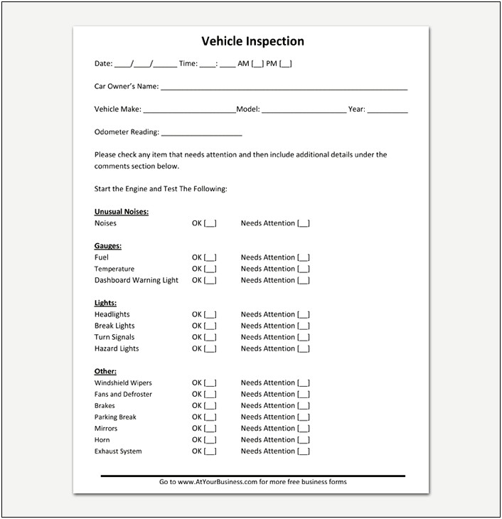 Free Vehicle Inspection Sheet Template Dean.routechoice.co